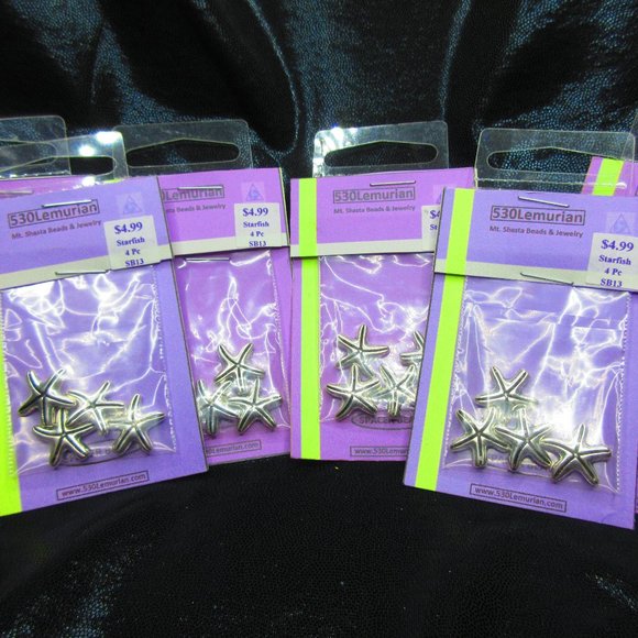 Silver Plated Star Fish Beads 4Pcs In Each Package Lot Of 6 Packages - Picture 2 of 3